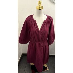 Pact Organic Cotton Coastal Double Gauze Peasant Purple Midi Dress Medium